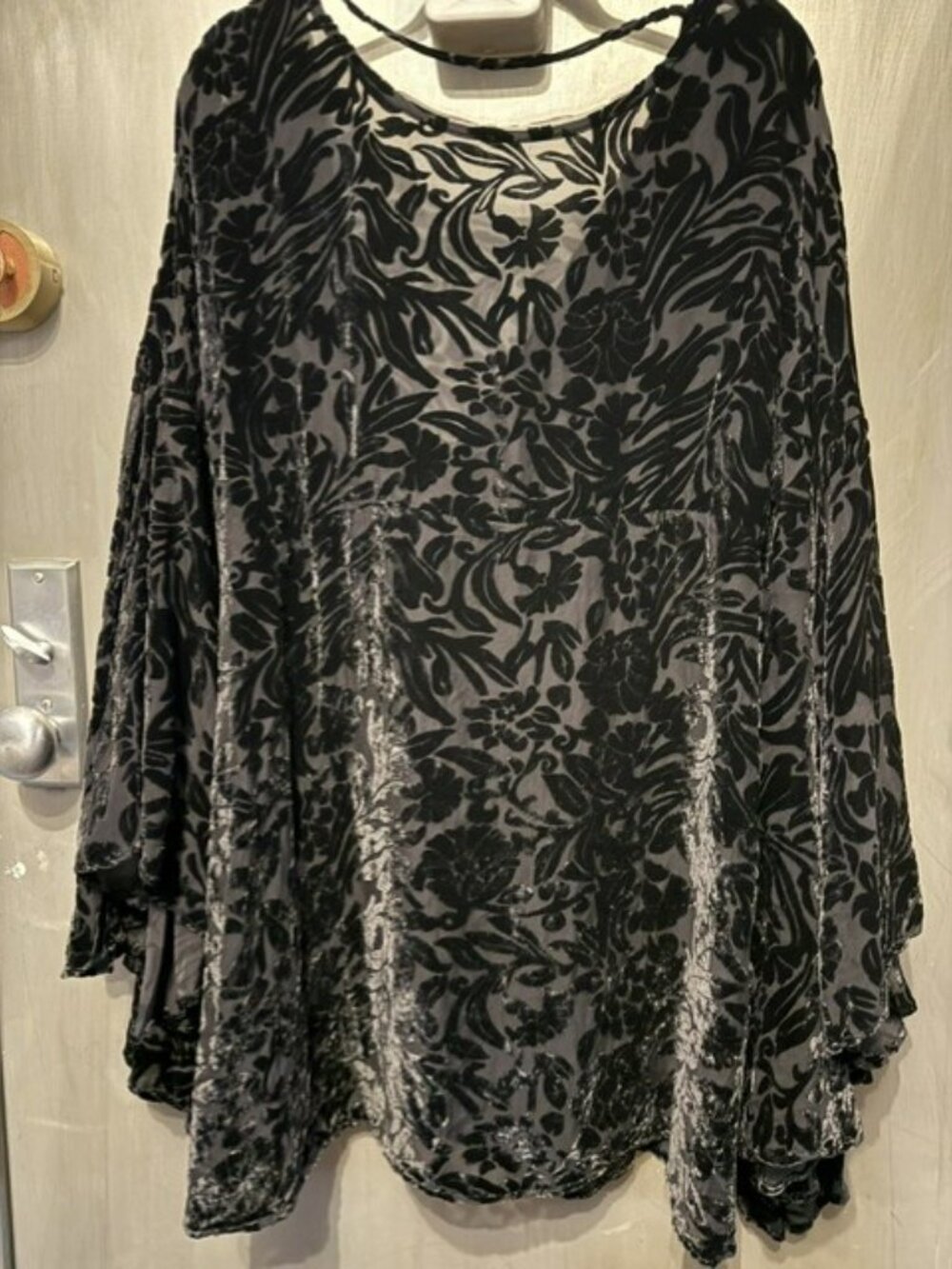 Free People black Velvet Burnout Cocktails & Couture Bell Sleeve Mini Dress - Picture 10 of 16